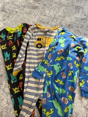 Carter's 3  Print Zip Pajama Monsters, Trucks and Dinosaurs
